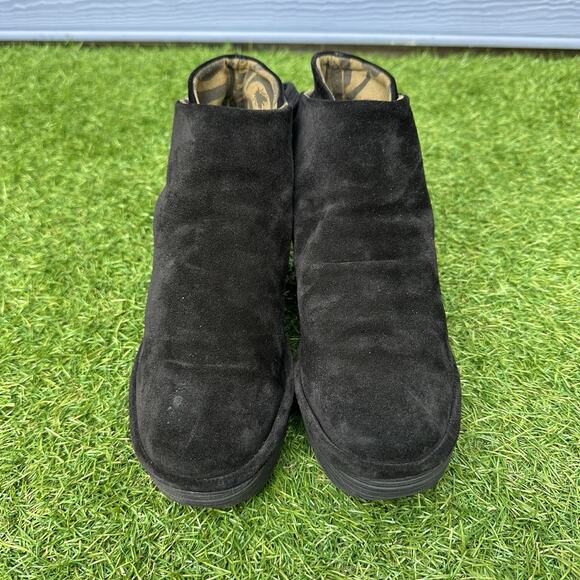 Fly London Boots Yebi‎ Womens Size 10 Black Suede Leather Wedge Booties - Picture 2 of 9